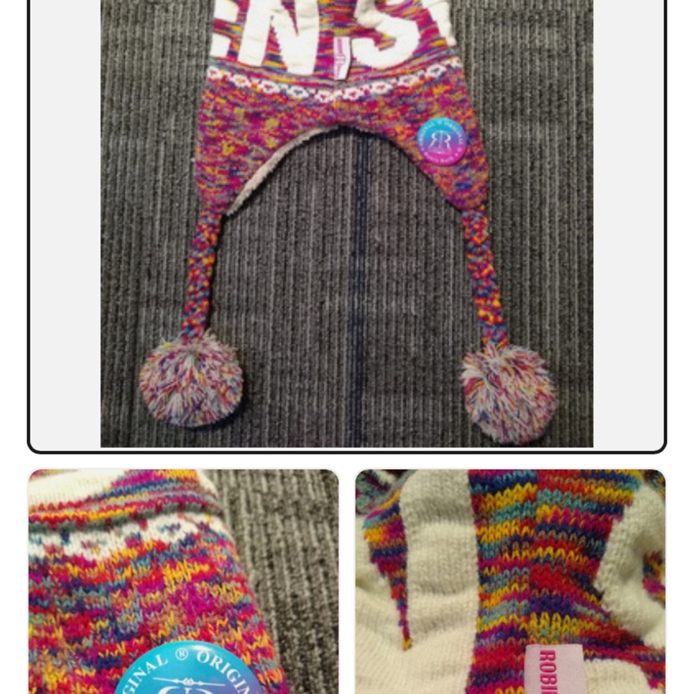 Robin Ruth Multicolor Knit Hat with Pom Poms